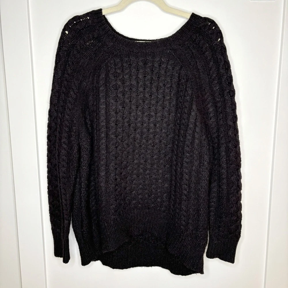 Nili Lotan Alpaca Wool Blend Cable Knit Sweater Black Oversized Size S - Picture 4 of 7